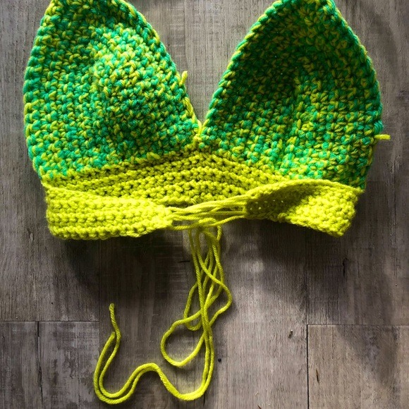 Green Crochet Lace up Bralette - Picture 2 of 3
